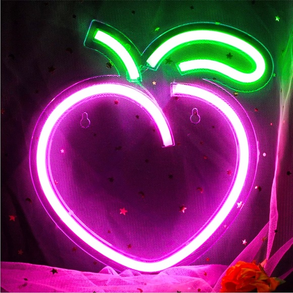 Pink Peach Neon Light Kawaii Wall Art Bedroom Kids Teen Cute Wedding Retro Decor